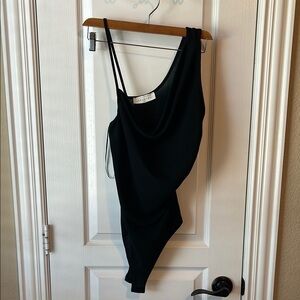 American Threads Black Asymmetrical Bodysuit